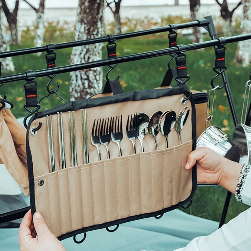 Camping Cooking Utensil Bag - Draagbare opbergtas voor buitengerei, roestvrijstalen opbergtas