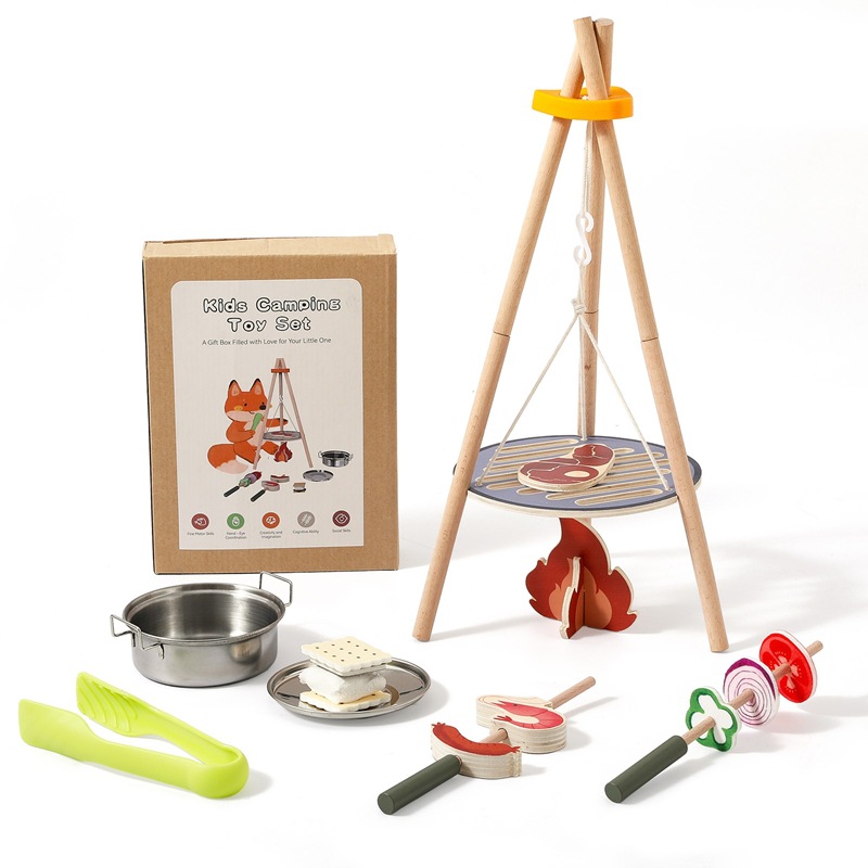 Camping Cooking With Kids - Houten Kinder Camping Barbecue Speelgoedset Kampvuur