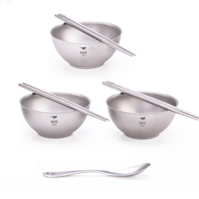 Camping Cooking Noodles - Keith kookset, titanium kom eetstokjes lepel