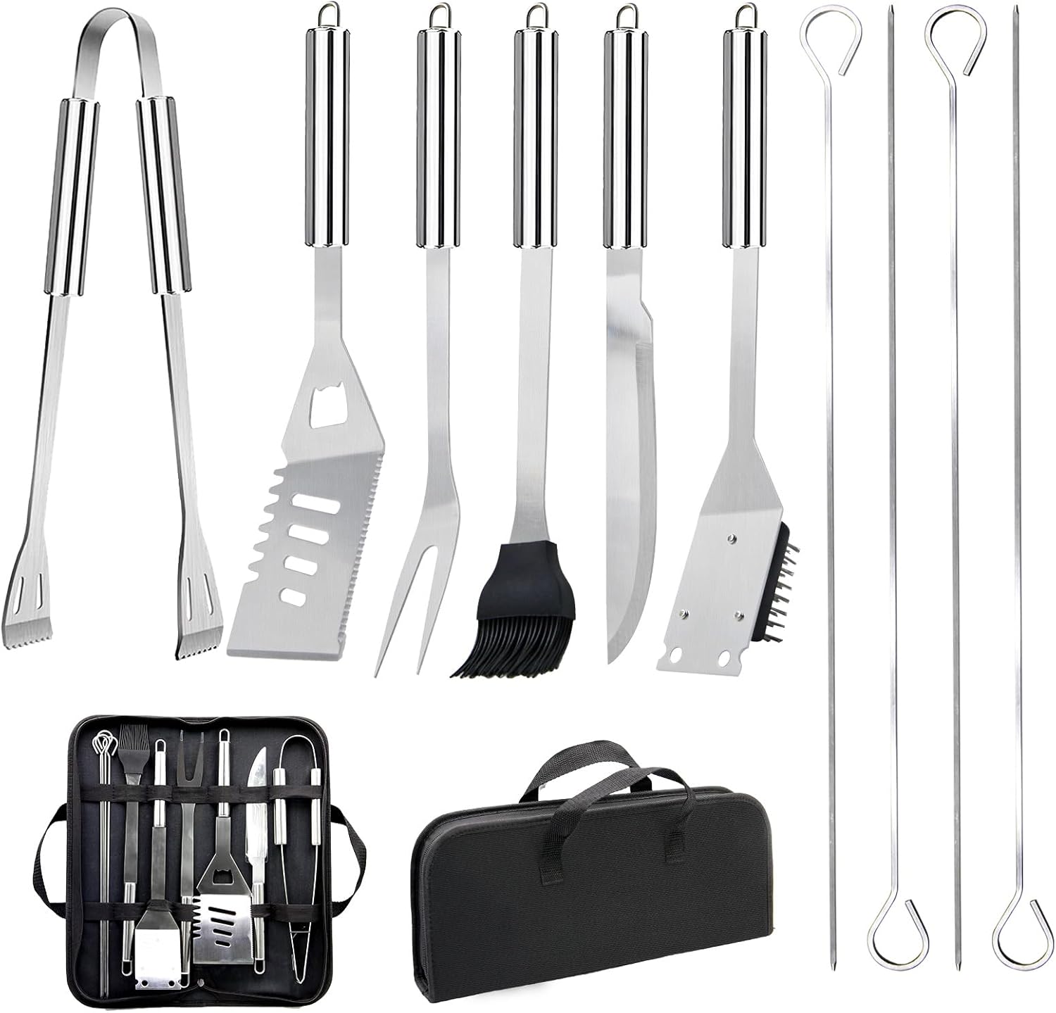 Camping Cooking Utensil Bag - Grillgereedschapset RVS BBQ-accessoireset Draagbare BBQ-grillgereedschapset met