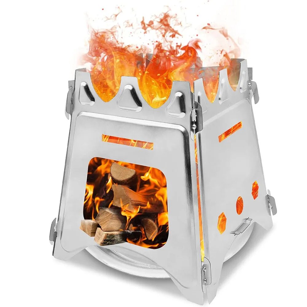 Camping Cooking Grate - Draagbare campinghoutkachel met roestvrij staal Opvouwbare